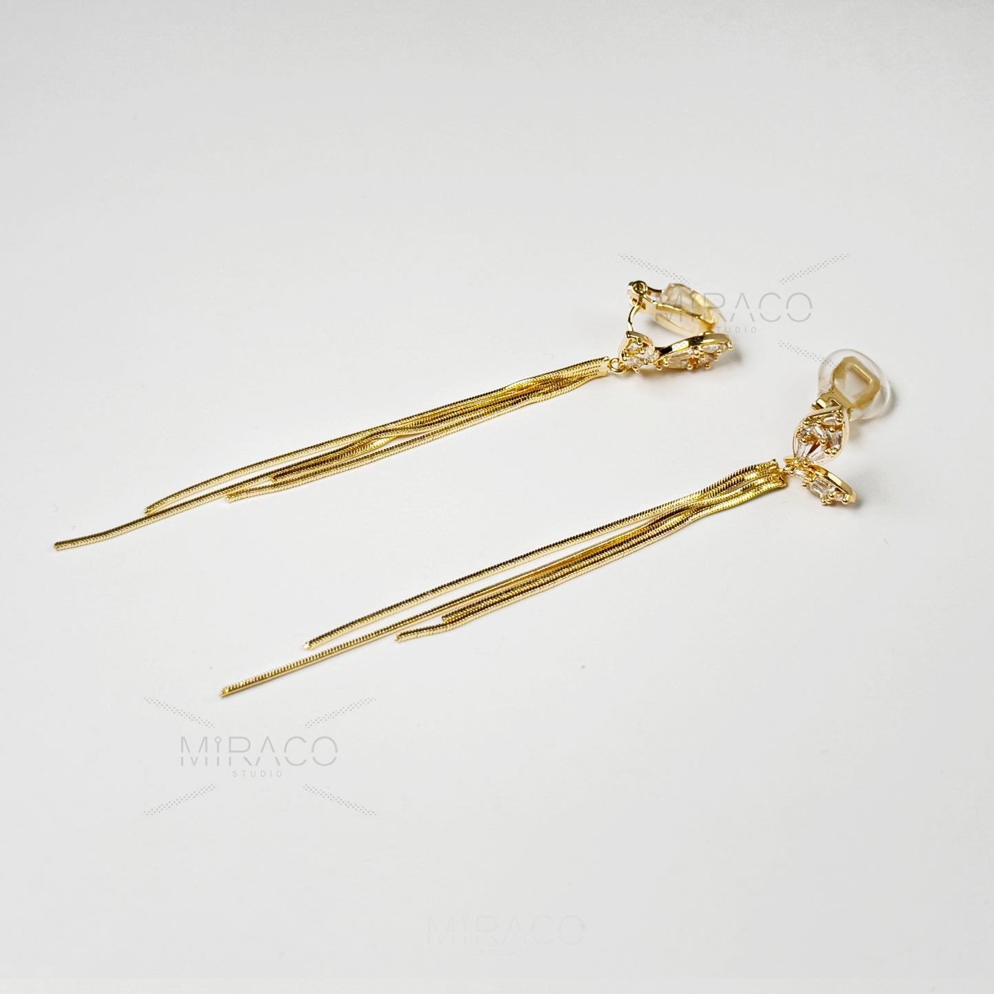 Mini-Clip Crystal Fringe Earring Minimal Dangle Drop Non-Pierced Long Chain Earring Gold or Silver