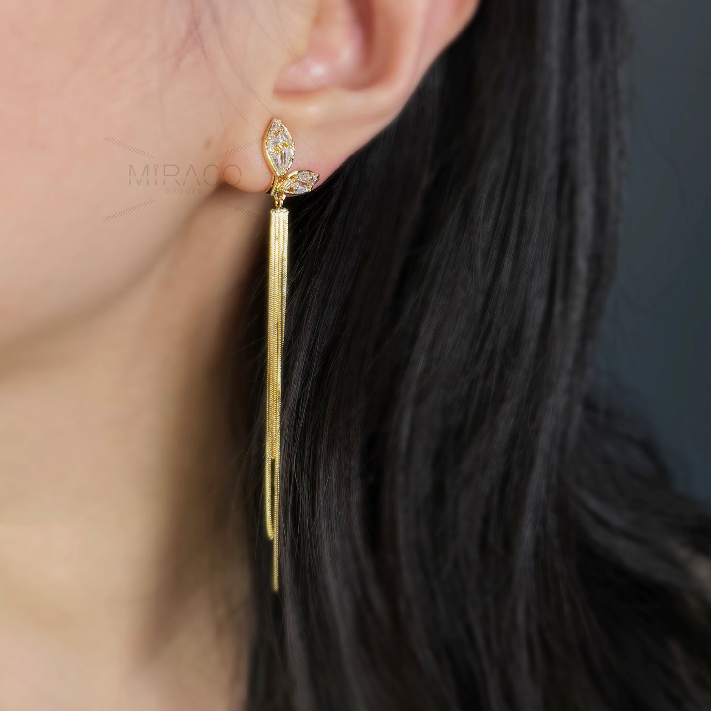 Mini-Clip Crystal Fringe Earring Minimal Dangle Drop Non-Pierced Long Chain Earring Gold or Silver