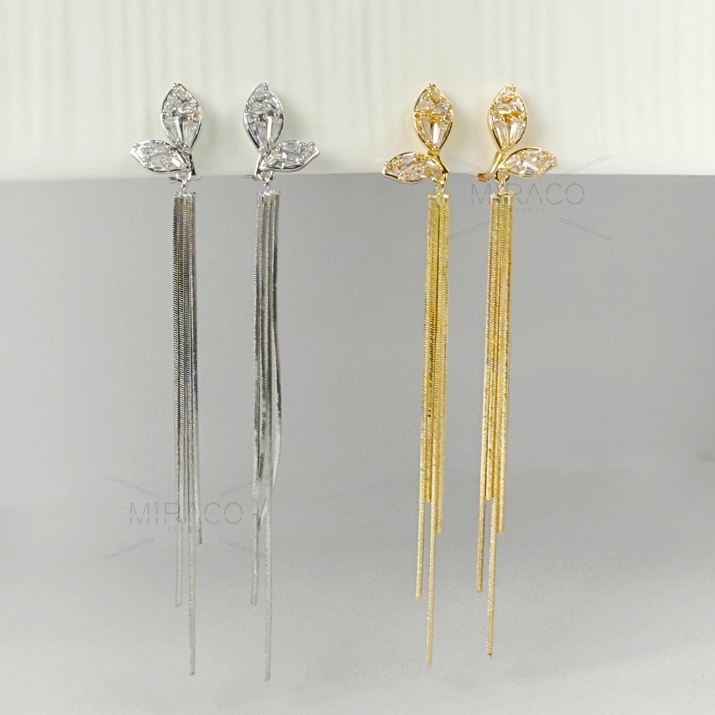 Mini-Clip Crystal Fringe Earring Minimal Dangle Drop Non-Pierced Long Chain Earring Gold or Silver