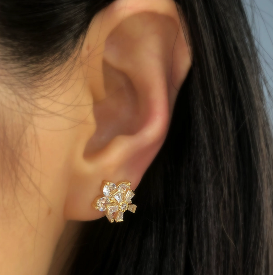 Mini-Clip Paddle Back Earrings, Clear Crystal Stud Earrings, Non-Pierced Flower Earrings