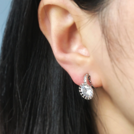 Mini-Clip Paddle Back Earrings, Silver Colour Clear Crystal Stud Earrings, Non-Pierced Diamond Earrings