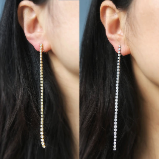 Mini-Clip Pave Diamonds Earrings, Clear Crystal Minimal Dangle Drop Non-Pierced Bridal Wedding Earring