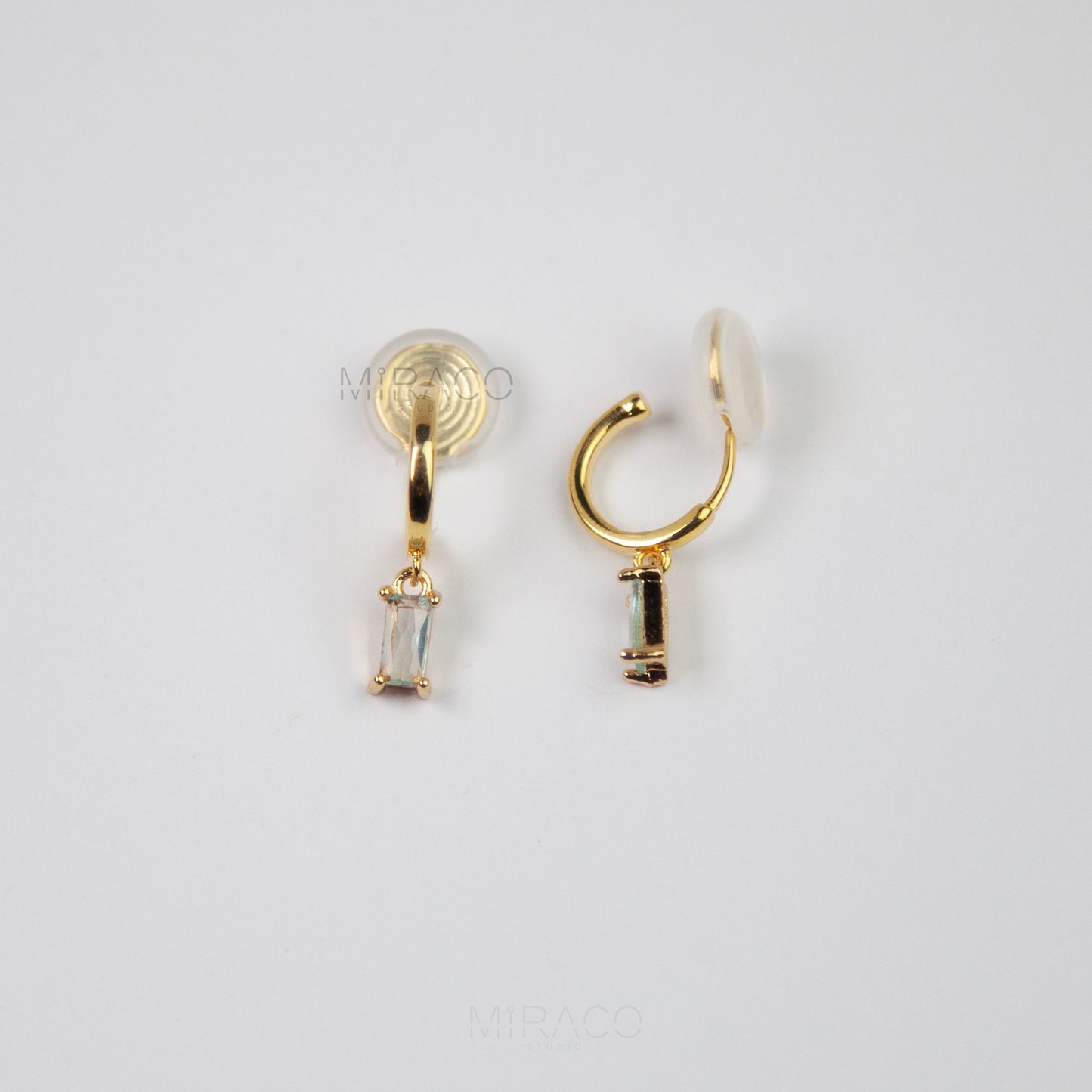 Minimalist Dangle Crystal Earrings, Dangle Hoop Non Pierced Earrings, Purple or Light Blue Stones, Clip On Dangle Earrings