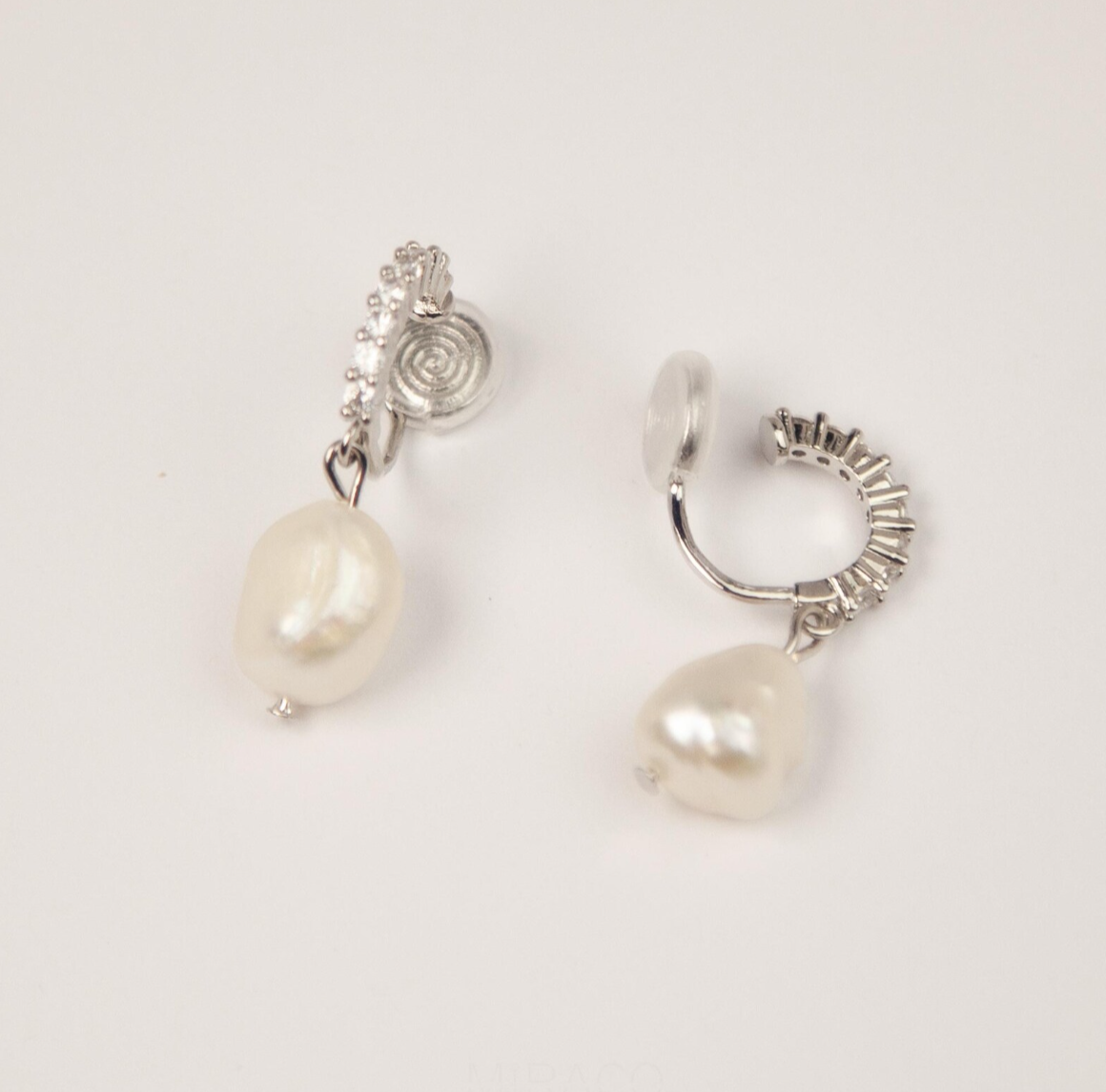 Minimalist Dangle Hoop Pearls Earrings with Pave Diamonds Hoops Pearl Non Pierced