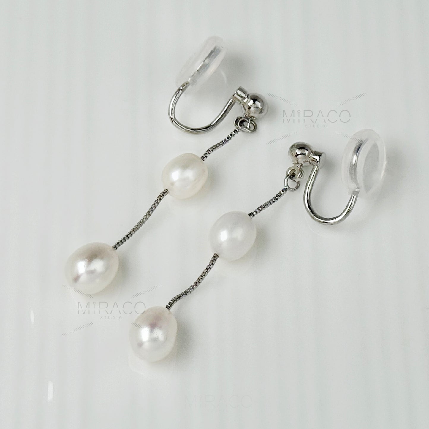 Minimalist Dangle Pearls Earrings, Double Pearls Tassel Earring Freshwater Pearl Non Pierced Earrings