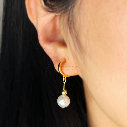 Minimalist Dangle Pearls Earrings, Dangle Hoop Pearls Non Pierced Earrings, White Pearls Drop Earrings