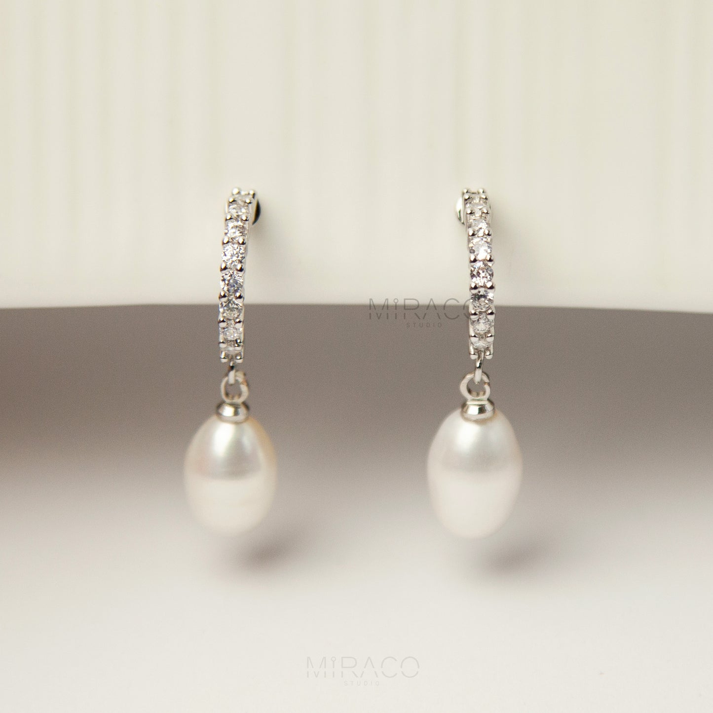 Minimalist Dangle Pearls Earrings, Diamond Hoop Pearl Earrings, Freshwater Pearl Non Pierced Earrings