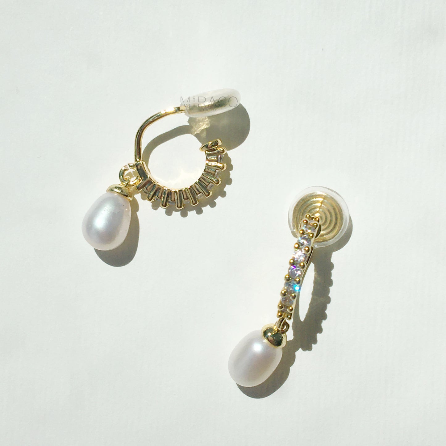 Minimalist Dangle Pearls Earrings, Diamond Hoop Pearl Earrings, Freshwater Pearl Non Pierced Earrings