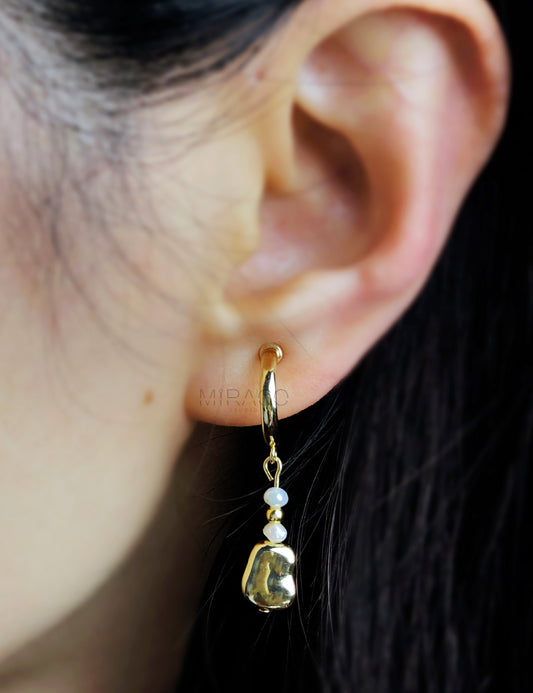 Minimalist Gold Bean Dangle Non Pierced Freshwater Pearls Earrings