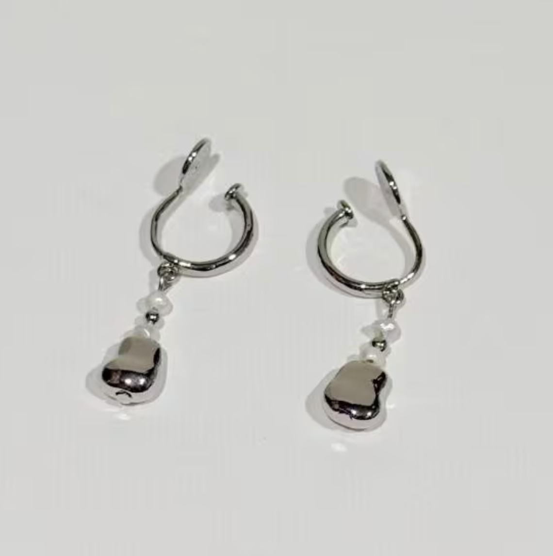 Minimalist Gold Bean Dangle Non Pierced Freshwater Pearls Earrings