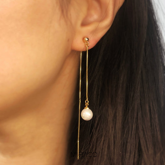 Minimalist Long Chain Drop Pealrs Earrings, Non Pierced Small Pearl Long Chain Tassel Earrings Silver Gold