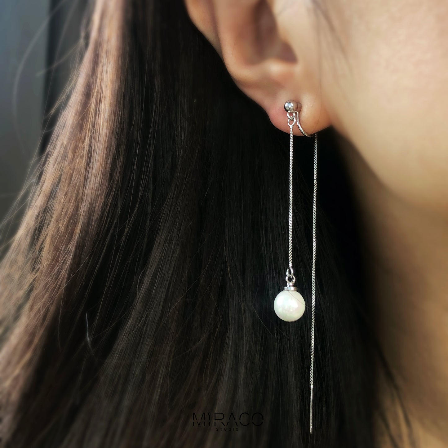 Minimalist Long Chain Drop Pealrs Earrings, Non Pierced Small Pearl Long Chain Tassel Earrings Silver Gold