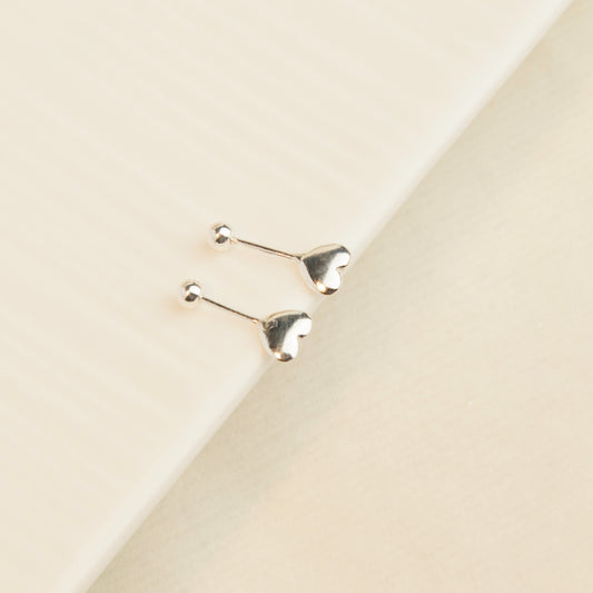 S999 Sterling Silver Heart Stud Earrings – Screw Back Pierced Ears