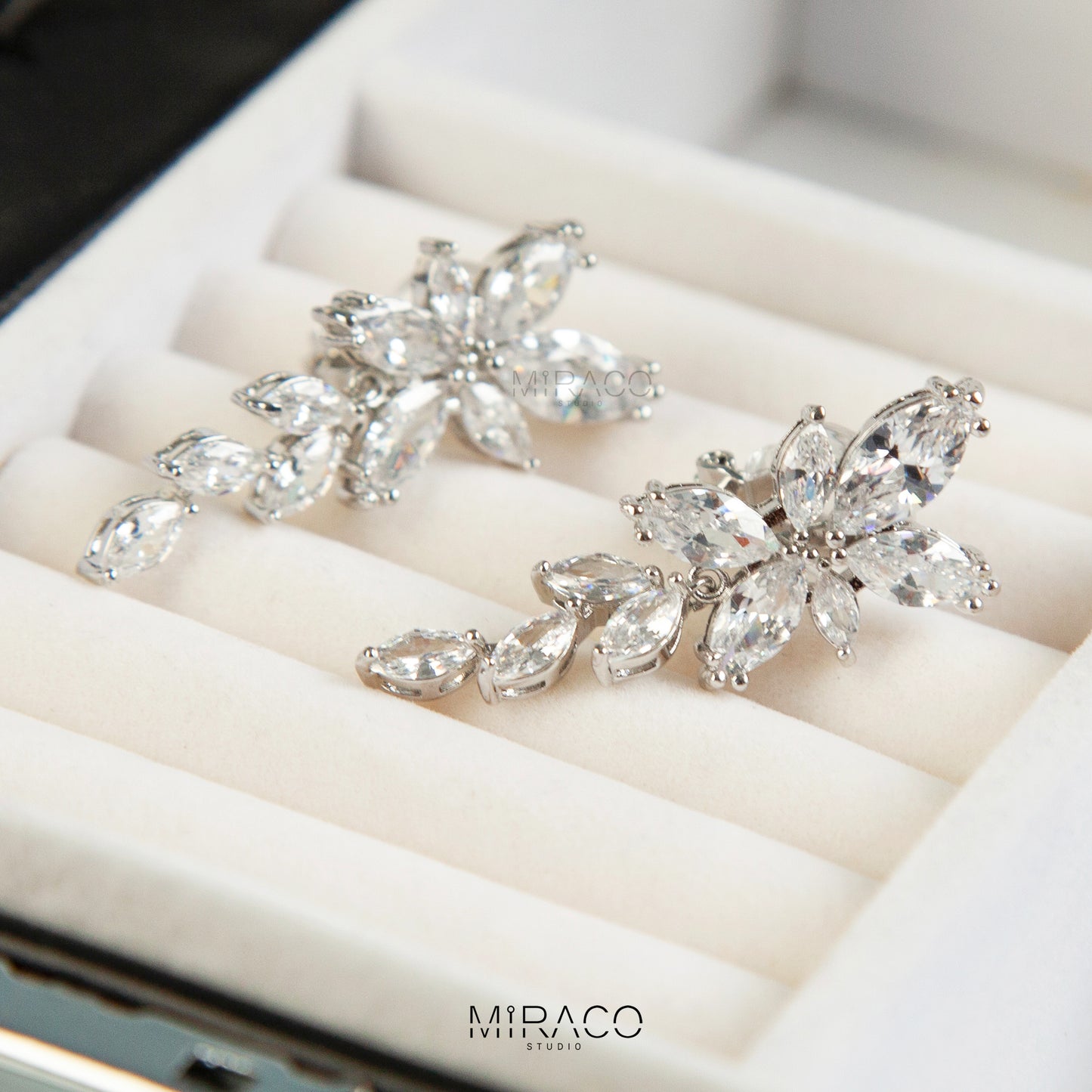 Crystal Flower Dangle Clip-On Earrings - Mini-clip