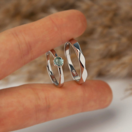 Modern Minimal Adjustable Rings Wedding Rings, Light Blue Green Promise Ring, Men's Women's Ring