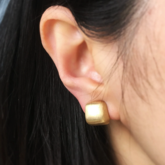 Modern Minimalist Earrings Vintage Brushed Metal Effect Clip On Studs, Non Pierced Earrings 