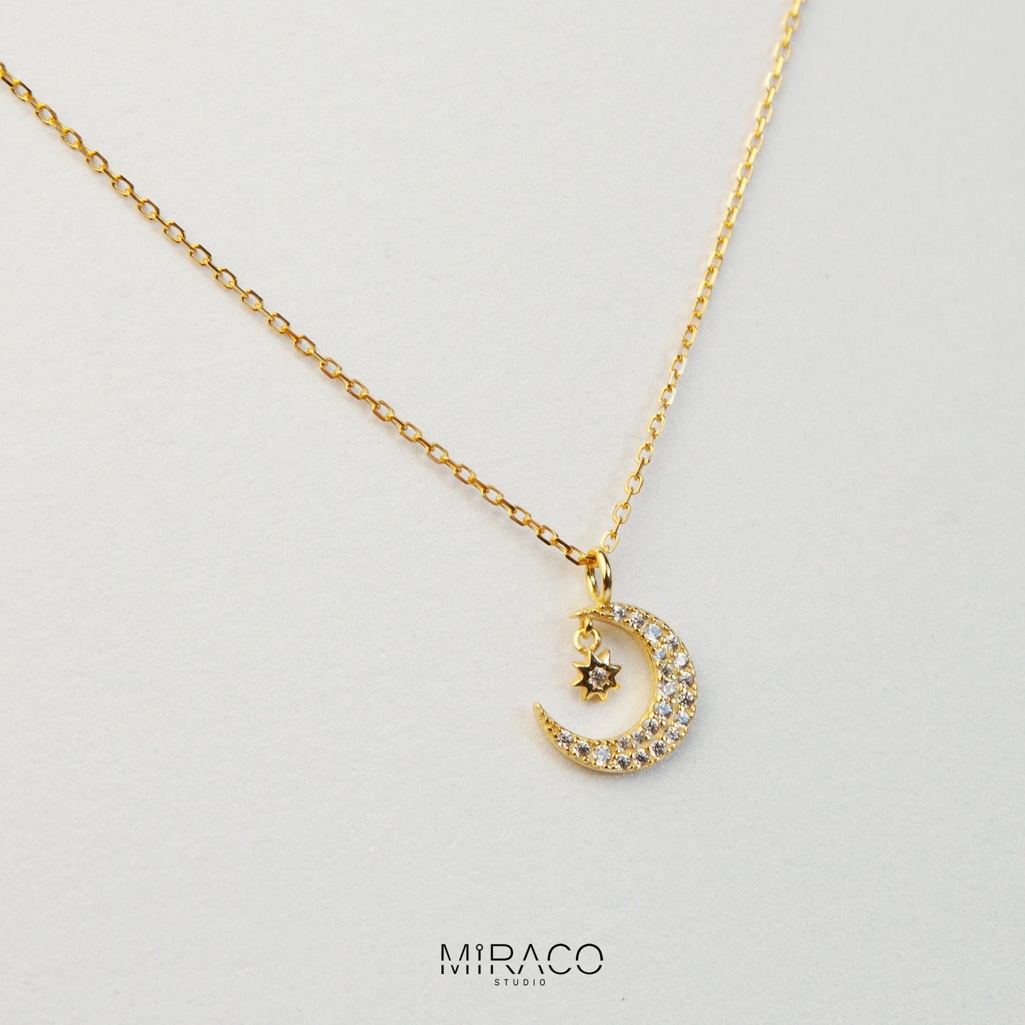 Moon Pendant Crystal Charm Necklace, Adjustable Choker Necklace, Gold Plated Celestial Necklace
