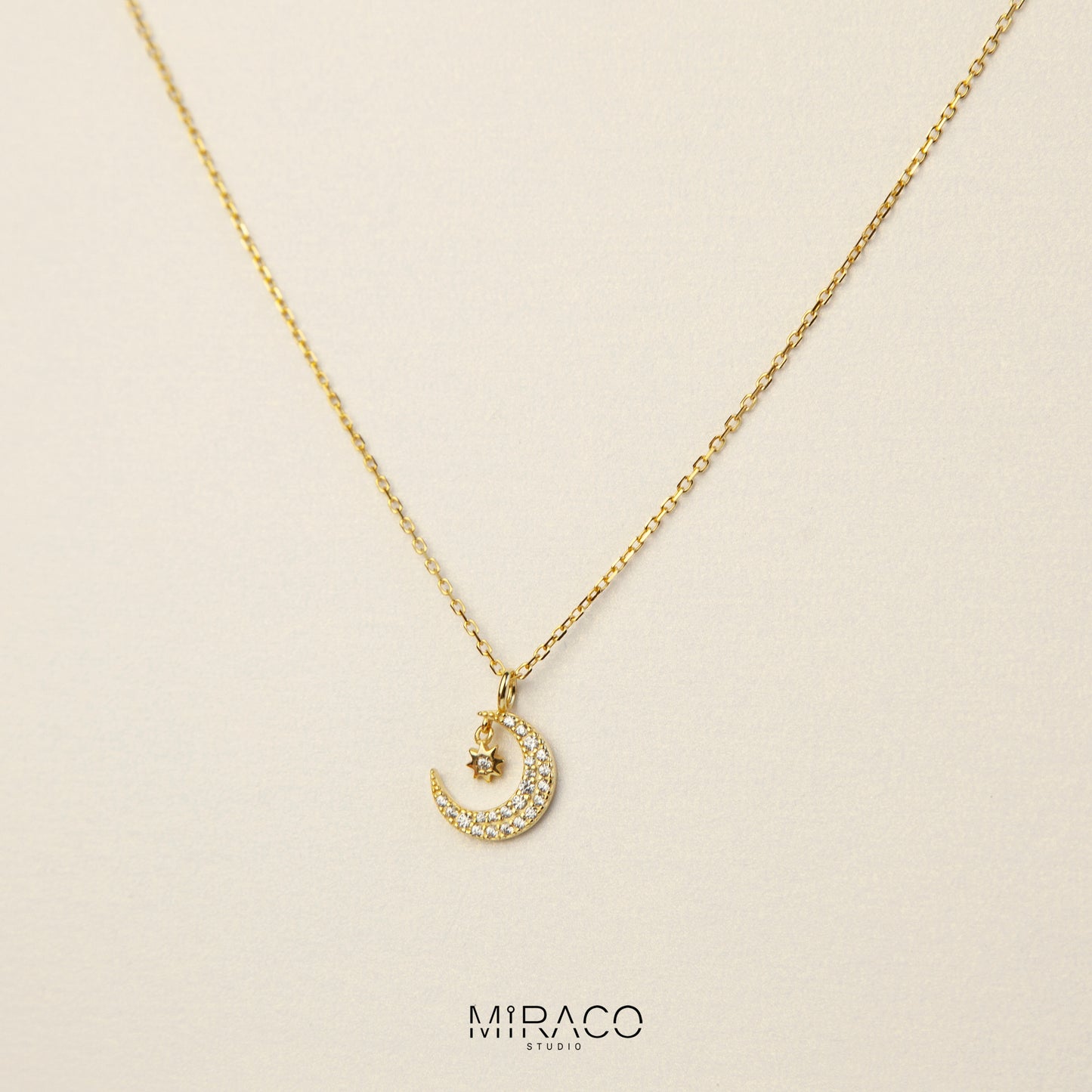 Moon Pendant Crystal Charm Necklace, Adjustable Choker Necklace, Gold Plated Celestial Necklace