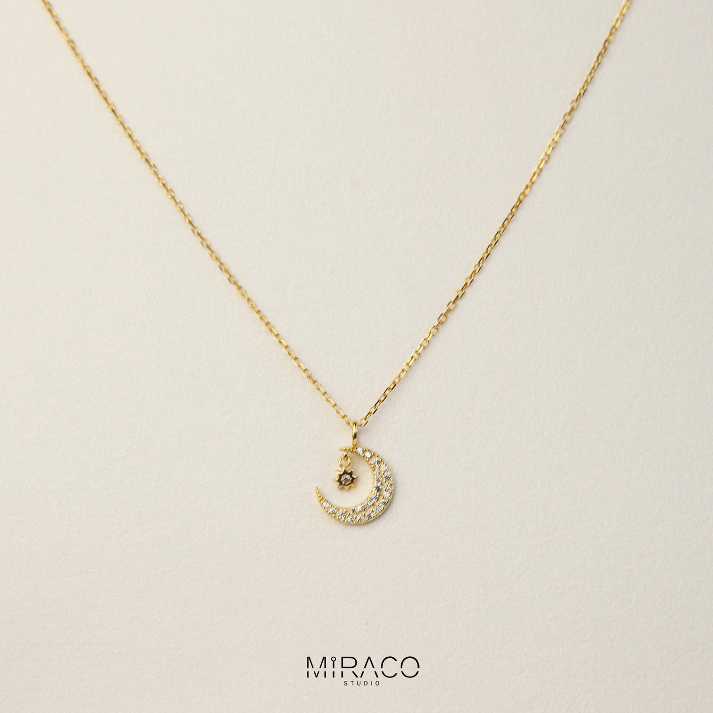 Moon Pendant Crystal Charm Necklace, Adjustable Choker Necklace, Gold Plated Celestial Necklace