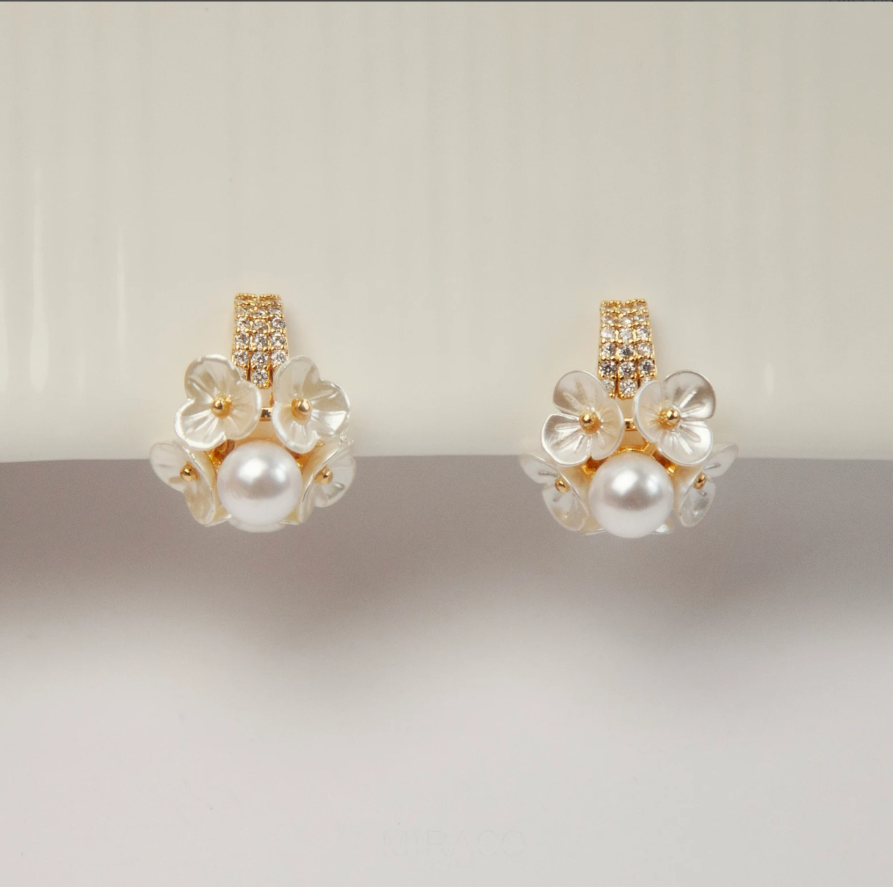 Non-pierced Earrings with Small Pearl and Pave Diamonds, Wedding Earrings, Bridal Earrings