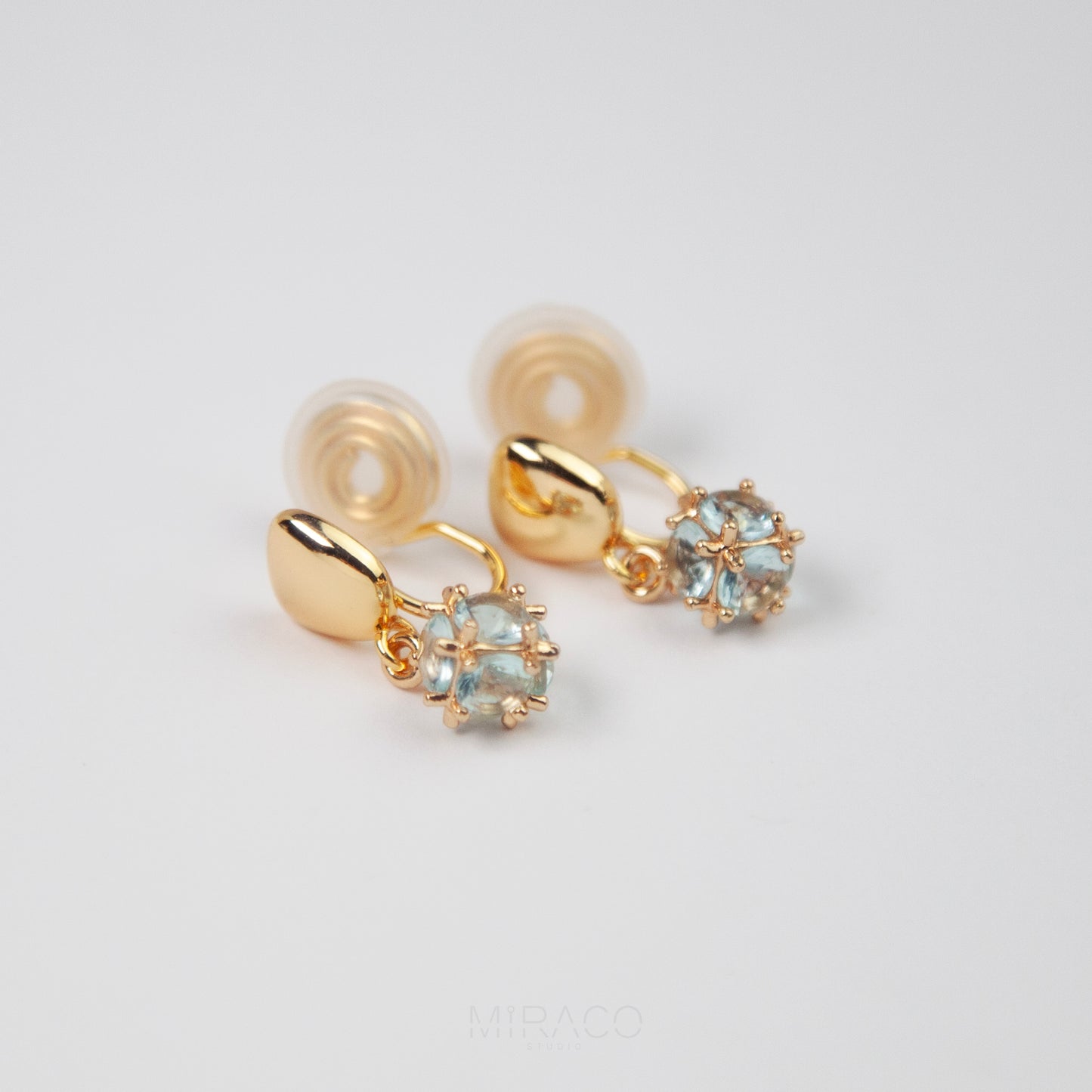 Non Pierced Gold Turquoise Blue Diamond Dangle Earrings