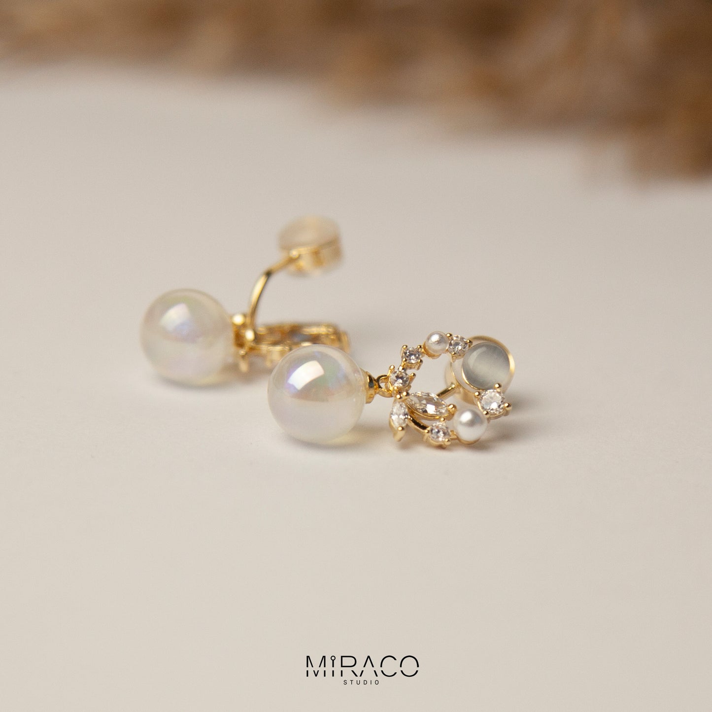 Opal Crystals Dangle Pearls Drop Earrings, Aura Mermaid Beads Non Pierced Earrings with Crystals Cli