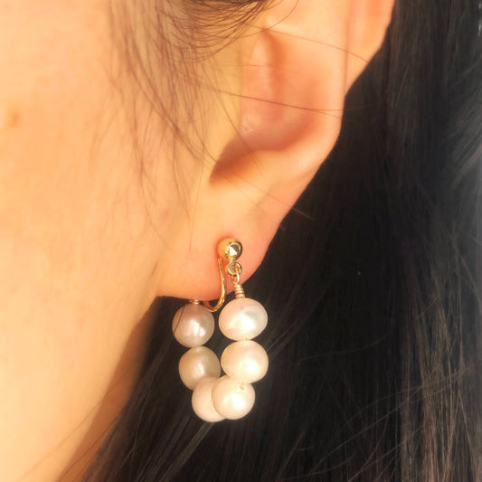 Pearls Clip On Earrings, Freshwater Pearls Earrings, Genuine Pearl Clip On Earrings, Non Pierced Earrings