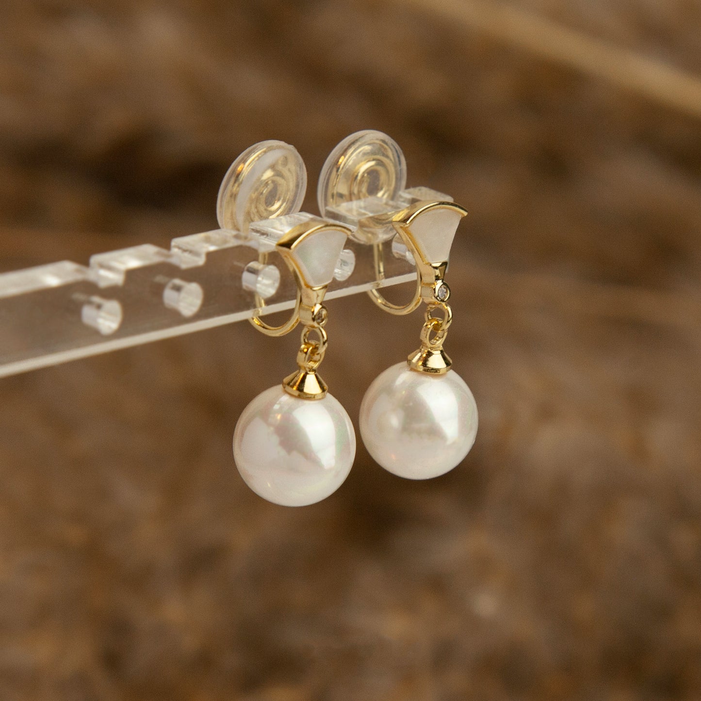 Pearls Dangle Clip On Earrings With Fan Shaped Clips, Clip On Pearl Ball Earrings, Gold Plated Clip On Earrings, Clip On Dangle Earrings