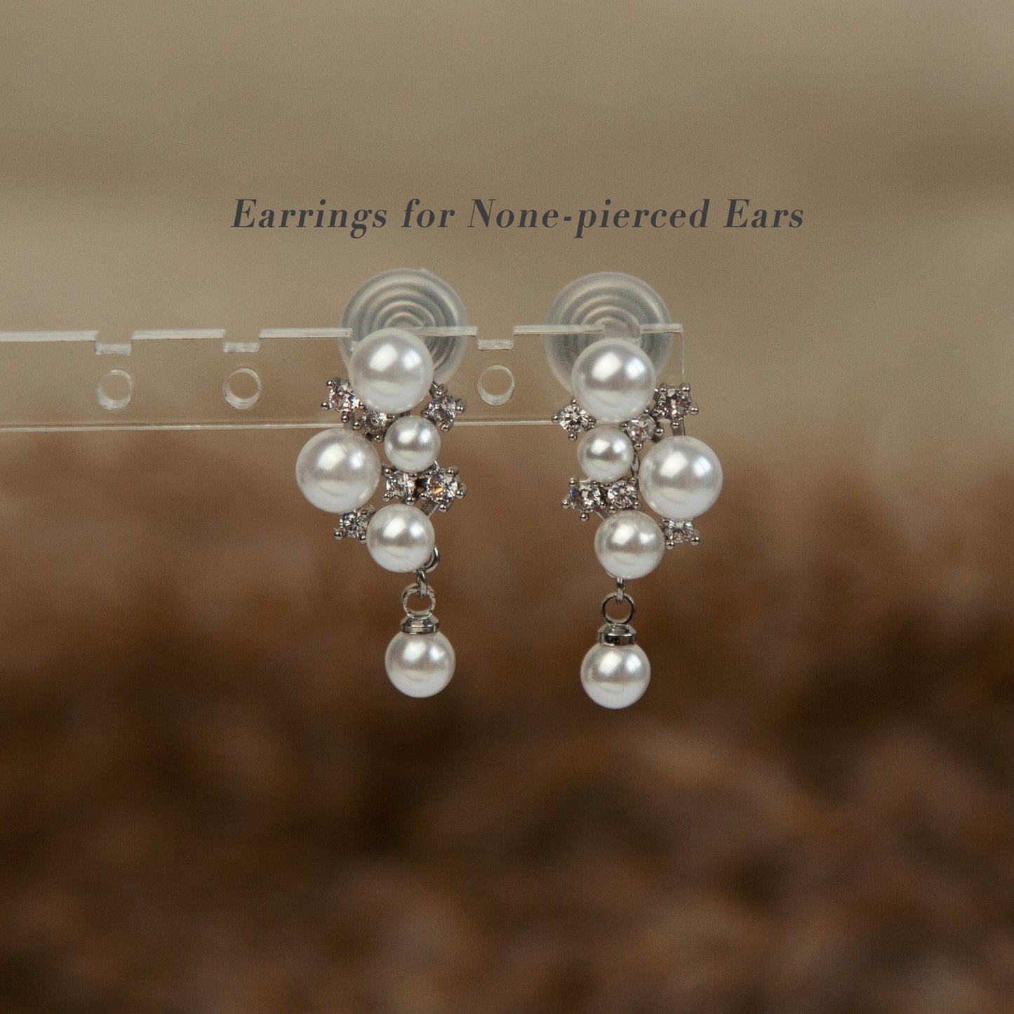 Pearls and Crystal Wedding Earrings, Dangle Drop Stud Earrings Clip On Earrings
