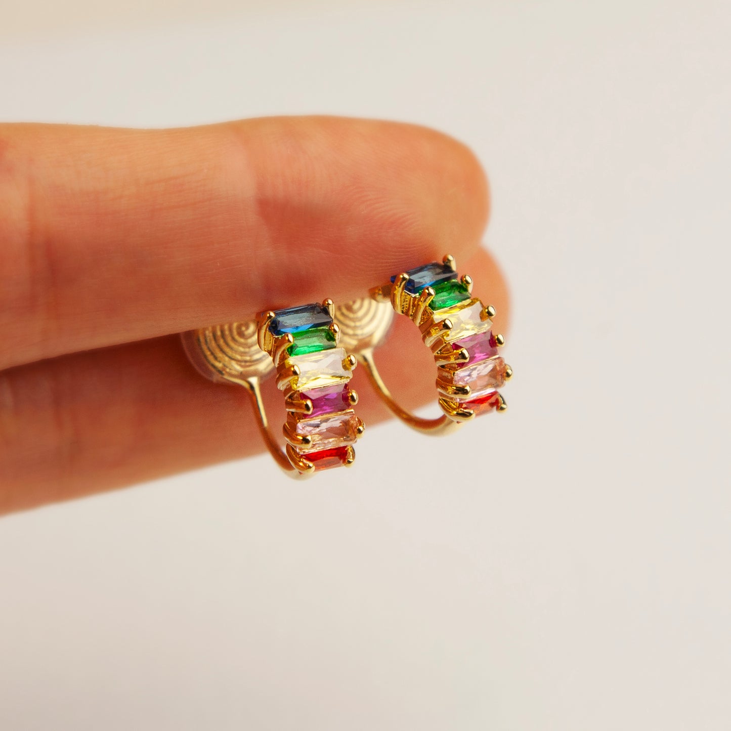 Rainbow Clip On Huggie Earrings, Minimalist Simple Crystal Cluster Huggie Hoop Earrings, Clip On Hoop Earrings, Multi Color Crystal Hoops