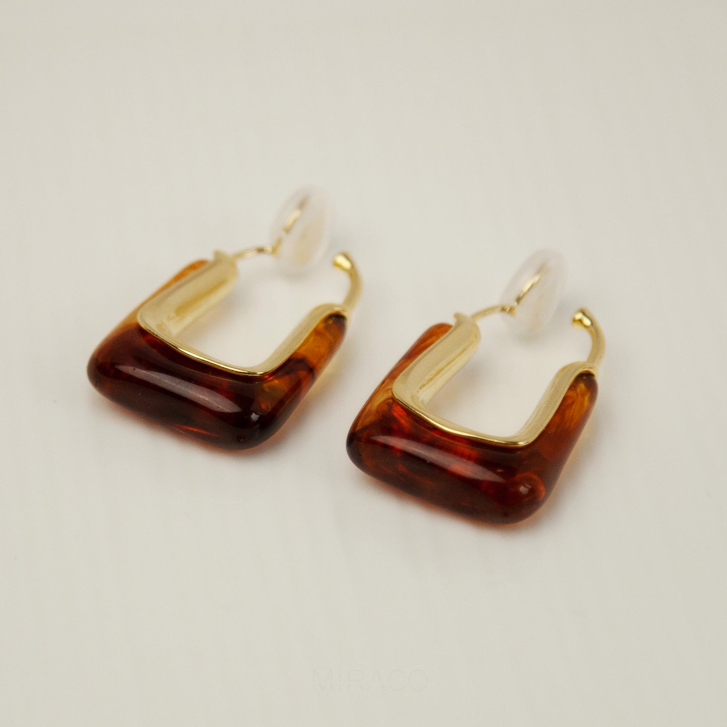 Rectangle Hoop Invisible Coil Back Earrings, Golden Brown Huggie Hoops Non Pierced Clip On Earrings