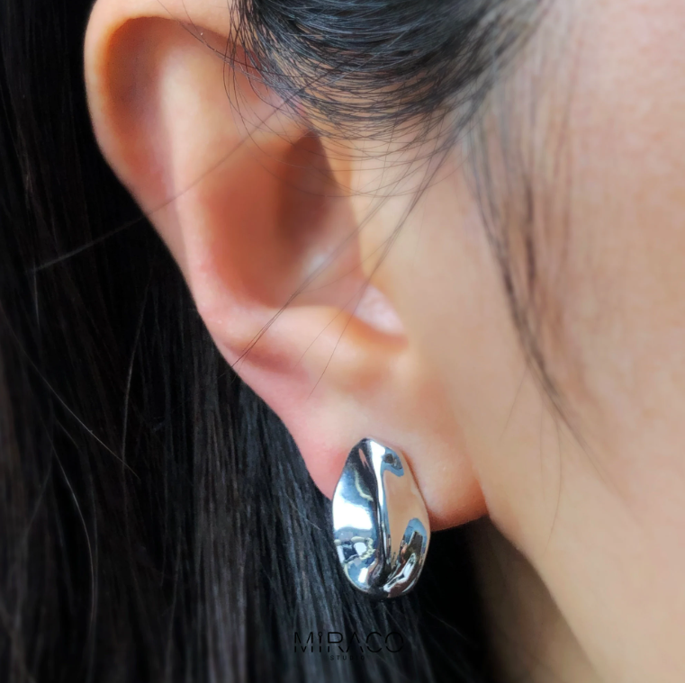 Button Stud Earrings, Modern Minimalist Earrings, Oval Metal Effect Clip On Studs, Non-Pierced Earrings