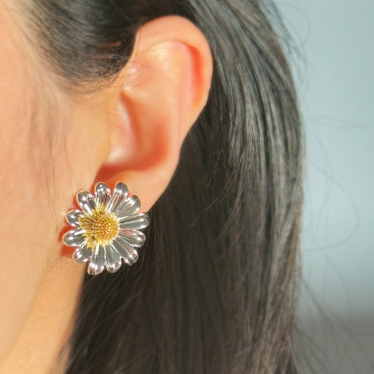 Silver Colour Floral Studs, Plant Jewelry, Nature Inspired Floral Plant Earrings, Non Pierced Earrings