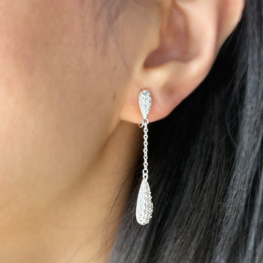 Silver Colour Minimal Dangle Drop Non-Pierced Long Chain Earrings, U Clip Coil Back Earrings