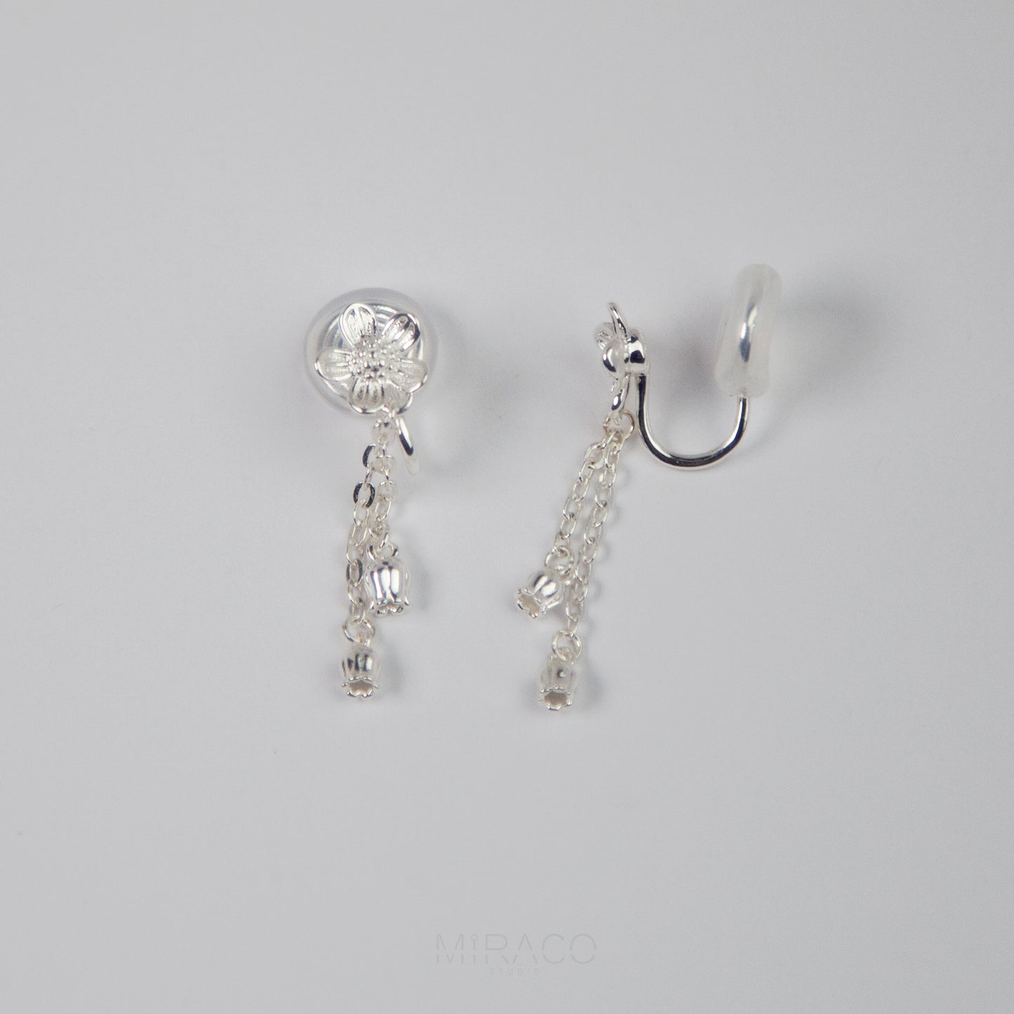 Silver Daisy Flower Drop Earrings with Tassels, Dainty Flower Drop & Dangle Non Pierced Earrings