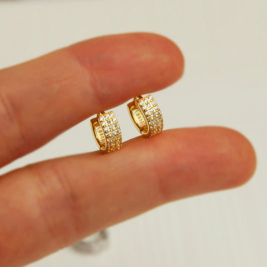 Small Huggie Hoops Gold or Silver, Tiny Crystal Huggie Earrings, Stacking Hoops