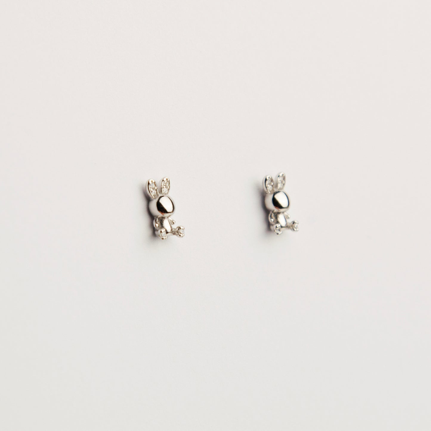 Sterling Silver Bunny Stud Earrings, Rabbit CZ Studs Earrings, Dainty Diamond Bunny Studs Earrings, Cute Chubby Bunny Toy Studs, Animal Stud