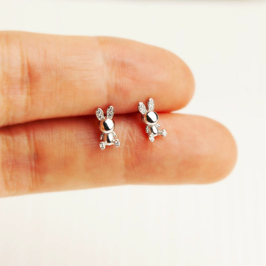 Sterling Silver Bunny Stud Earrings, Rabbit CZ Studs Earrings, Dainty Diamond Bunny Studs Earrings, Cute Chubby Bunny Toy Studs, Animal Stud