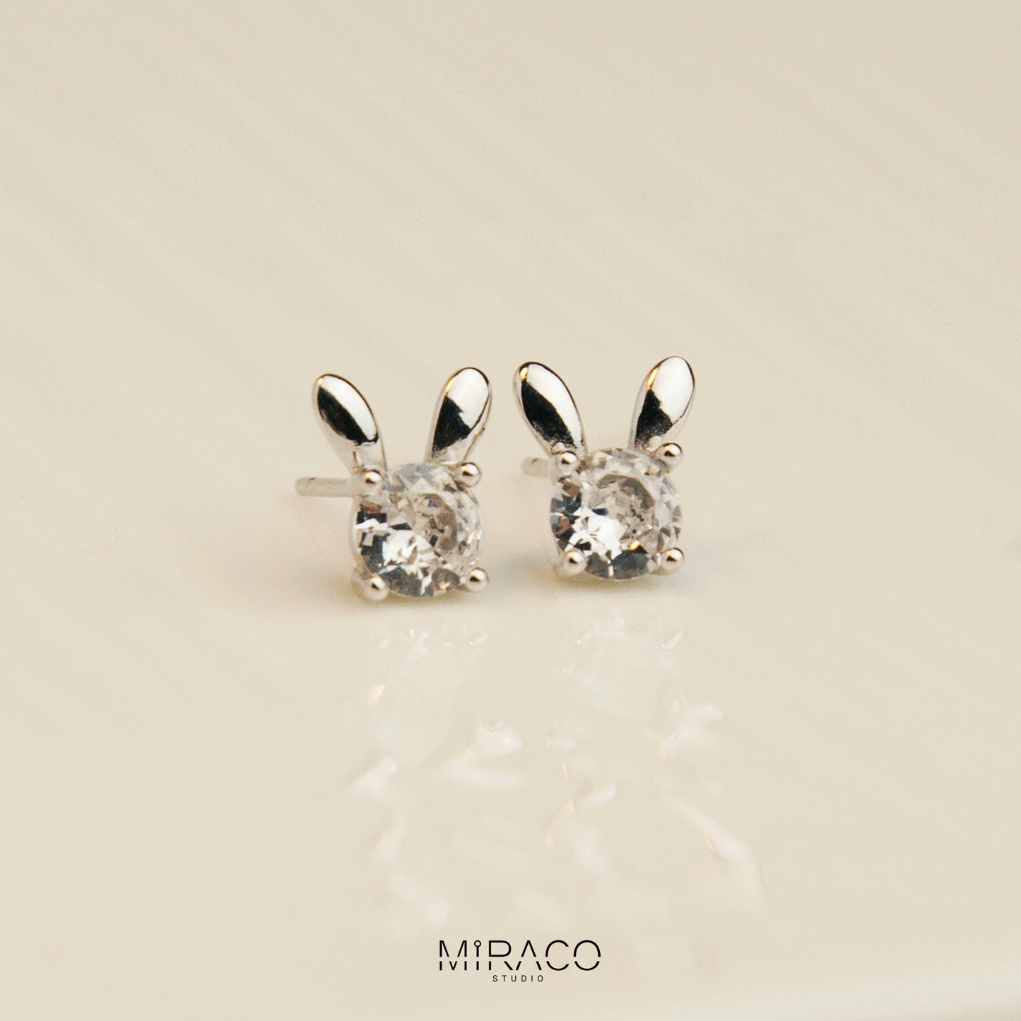 Sterling Silver Bunny Stud Earrings, Rabbit CZ Studs Earrings, Dainty Diamond Bunny Studs Earrings, Crystal Studs Earrings