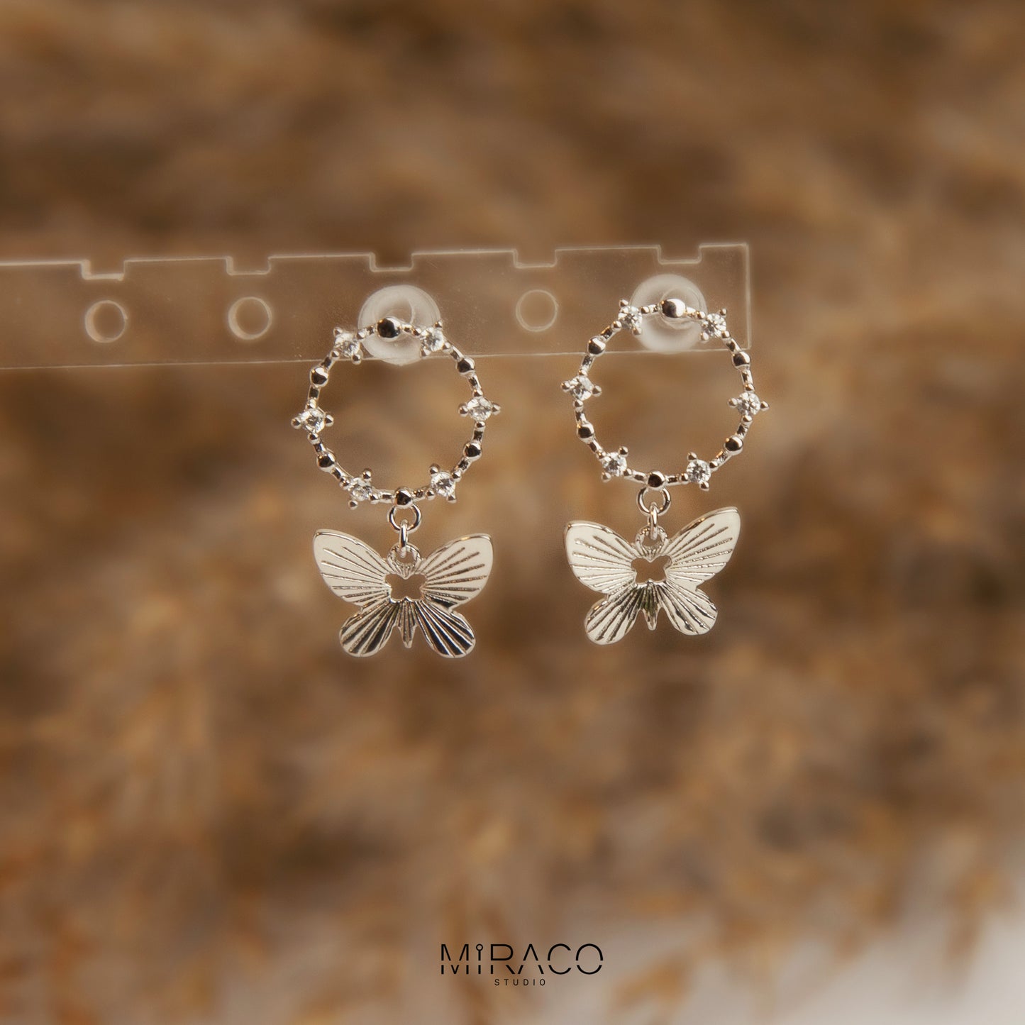 Sterling Silver Butterfly Dangle Drop Earrings, Delicate Butterfly Open Circle Earrings, Gold or Silver Butterfly CZ Crystal Wreath Earrings