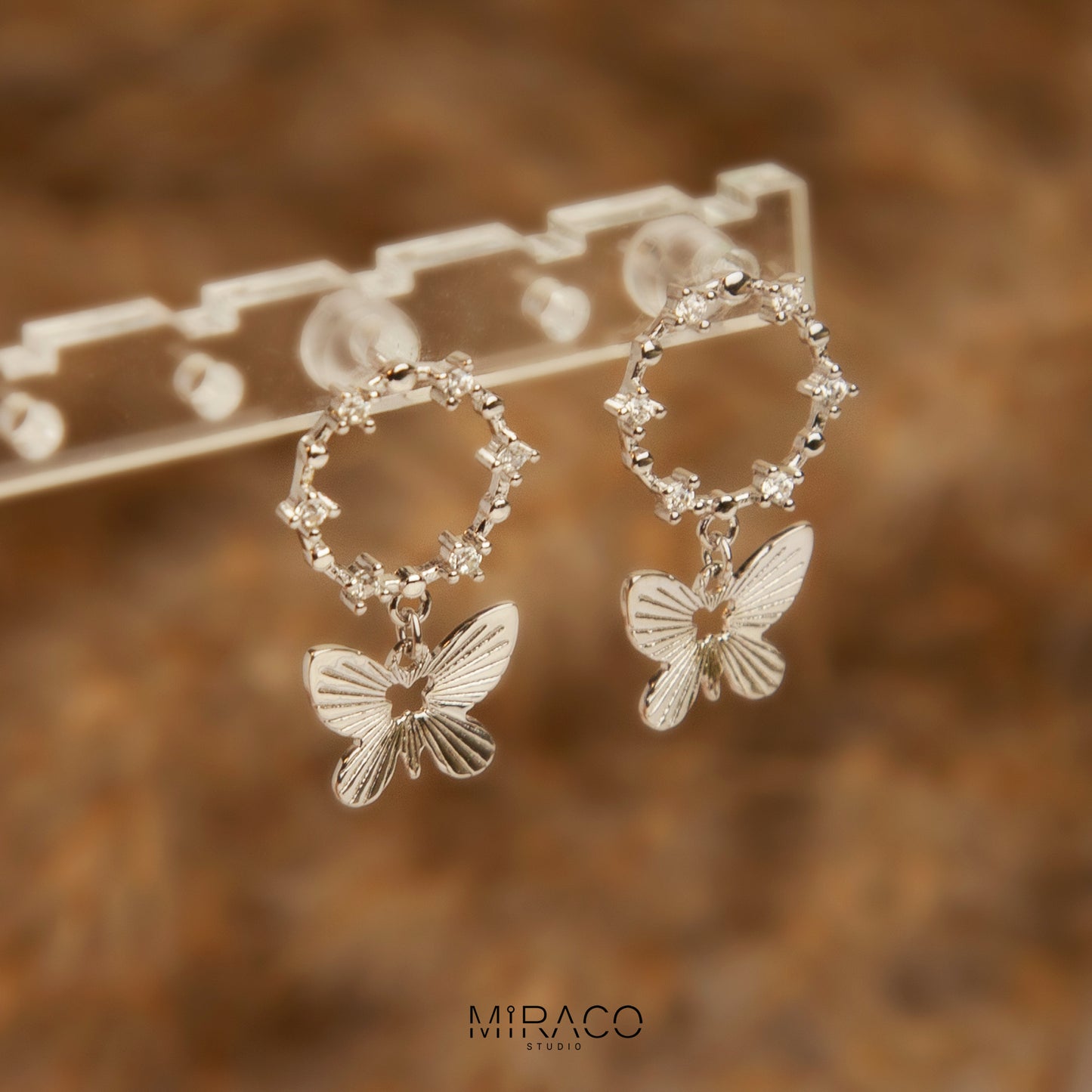 Sterling Silver Butterfly Dangle Drop Earrings, Delicate Butterfly Open Circle Earrings, Gold or Silver Butterfly CZ Crystal Wreath Earrings