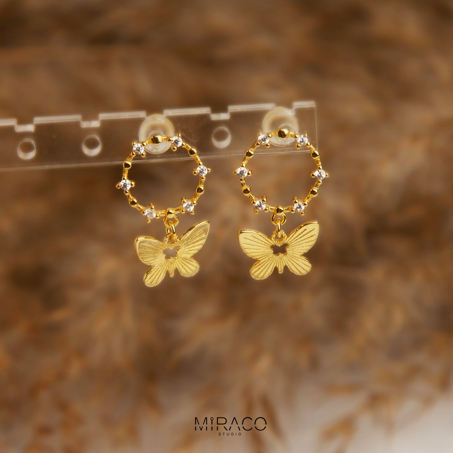 Sterling Silver Butterfly Dangle Drop Earrings, Delicate Butterfly Open Circle Earrings, Gold or Silver Butterfly CZ Crystal Wreath Earrings