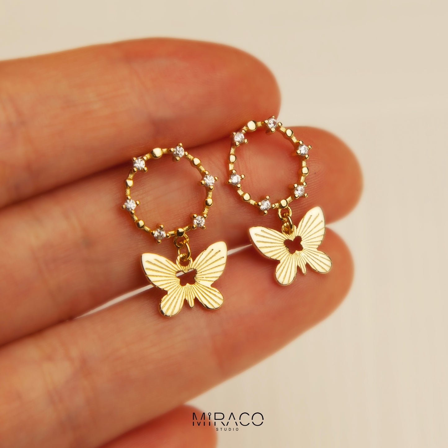 Sterling Silver Butterfly Dangle Drop Earrings, Delicate Butterfly Open Circle Earrings, Gold or Silver Butterfly CZ Crystal Wreath Earrings