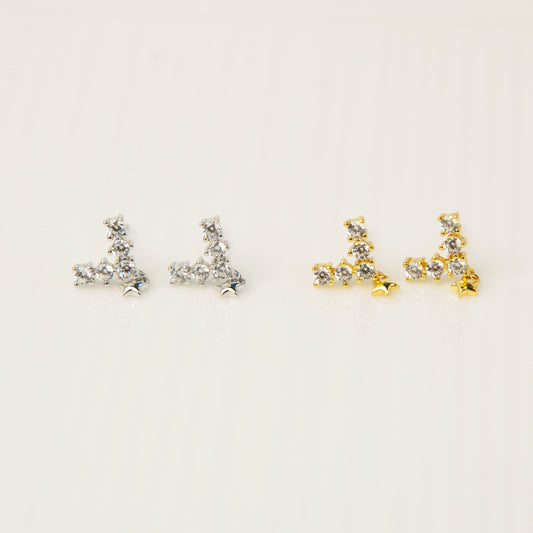 Sterling Silver CZ Crystal Triangle Stud Earrings, Diamond Studs with Dangling Small Star, Dainty Marquise Triangle Earring, Stacking Studs