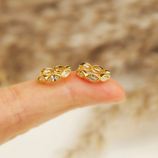 Sterling Silver Diamond Huggie Earrings, Small Helix Hoop, Dainty Oval Diamond Earrings, Cartilage Hoop Conch Hoop Silver Pave Ring Hoop