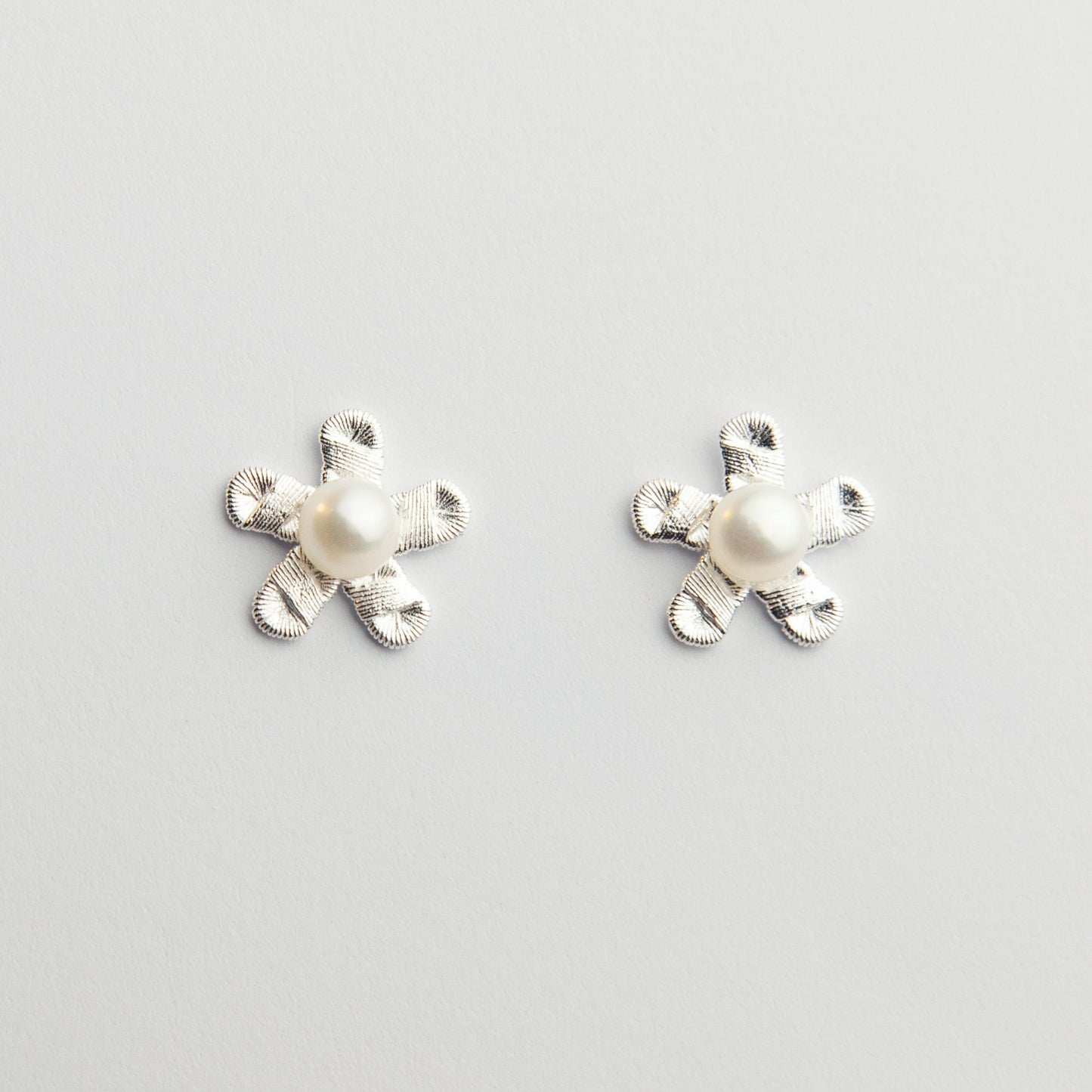 Sterling Silver Flower Stud Earrings Silver Stud Earrings Genuine Pearl Flower Stud Earrings Modern Minimalist Earrings Cherry Flower Studs