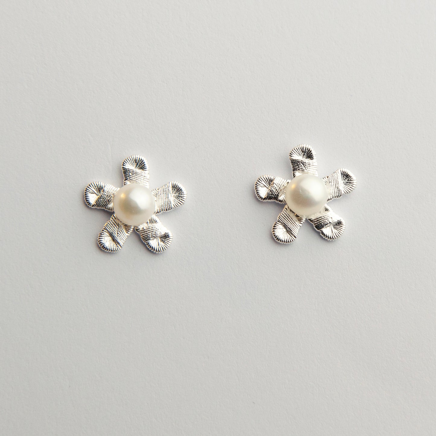 Sterling Silver Flower Stud Earrings Silver Stud Earrings Genuine Pearl Flower Stud Earrings Modern Minimalist Earrings Cherry Flower Studs
