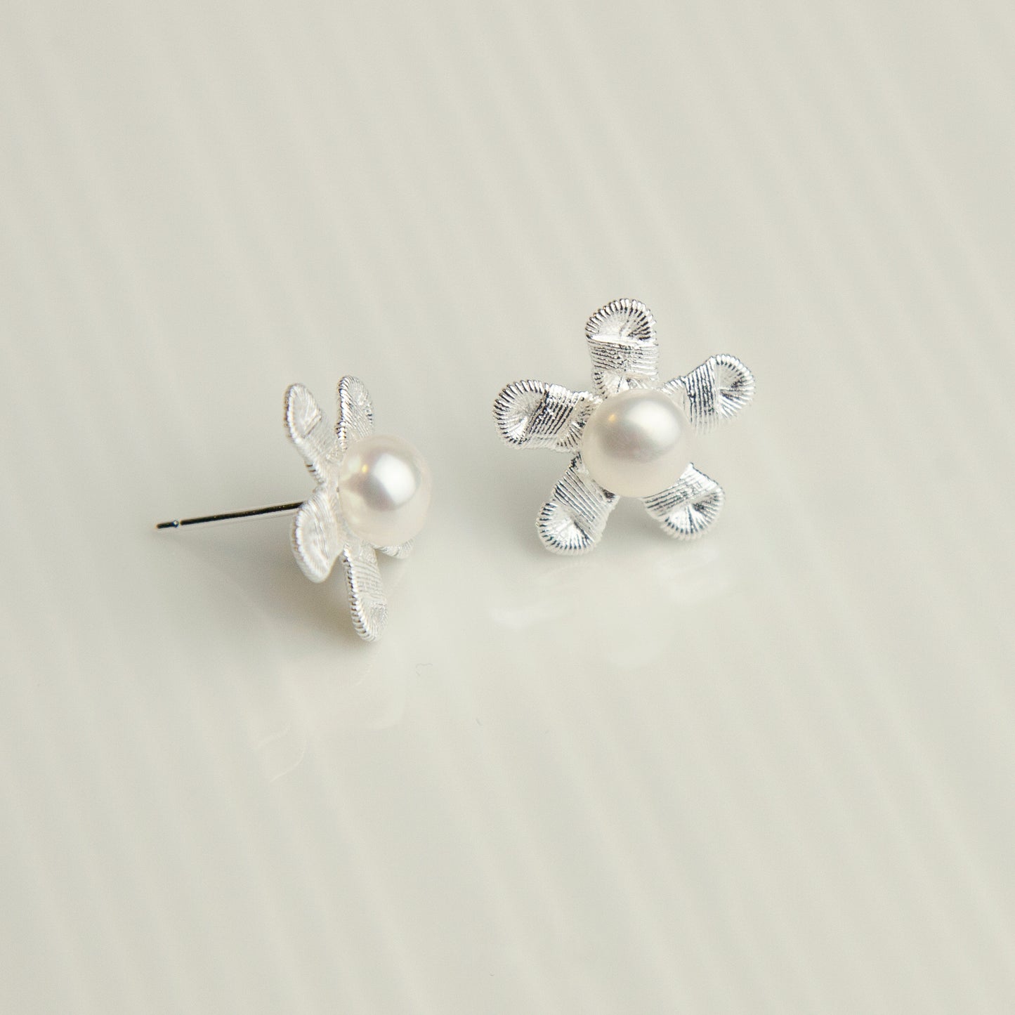 Sterling Silver Flower Stud Earrings Silver Stud Earrings Genuine Pearl Flower Stud Earrings Modern Minimalist Earrings Cherry Flower Studs