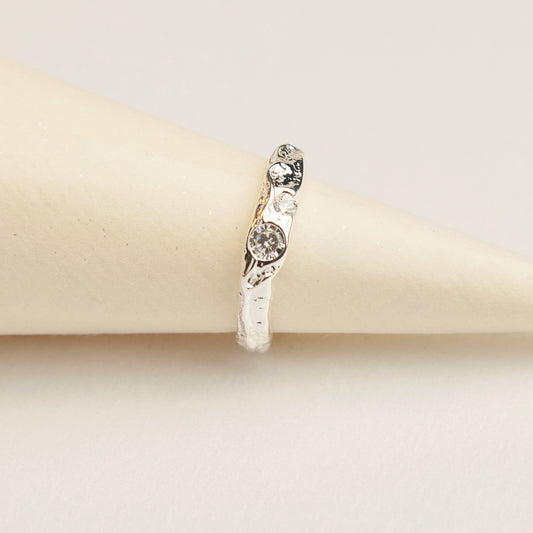 Sterling Silver Hammered Adjustable Ring, 925 Sterling Silver Diamond Textured Ring, Modern Minimal Open Ring, Silver Crystal Stacking Rings