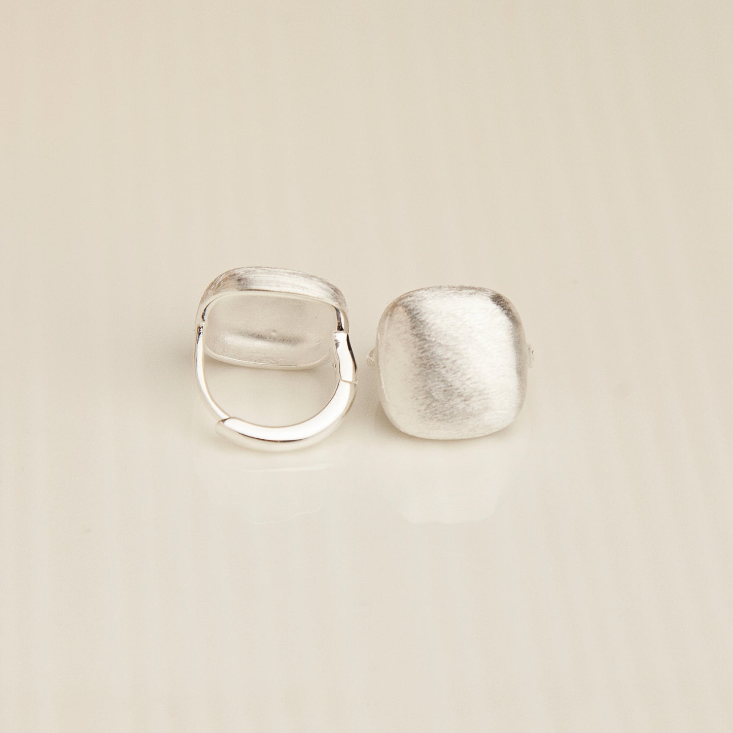 Sterling Silver Huggies Satin Finished, Brushed Silver Chunky Square Huggie Earrings, Small Minimalist Earrings, Silver Square Huggie Hoops